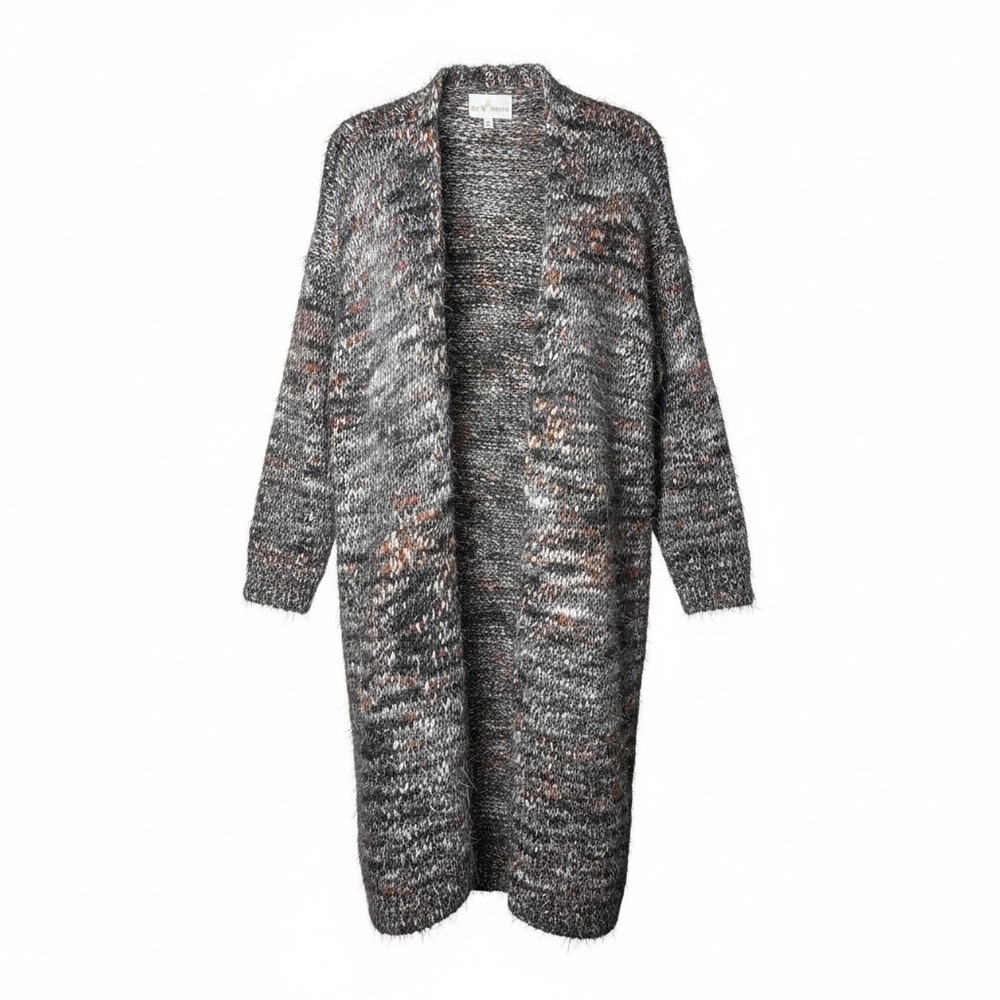 Belle France Womens Soft Wool Blend Long Cardigan Sweater Size XL Gray Bohemian